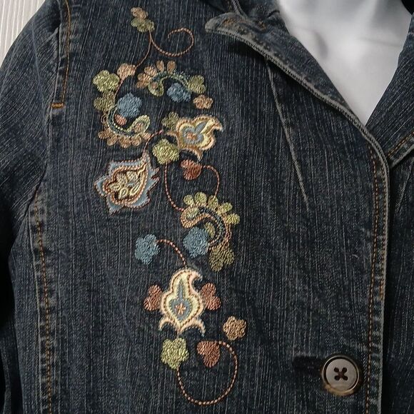 Casual Corner Annex Petite Stretch Denim floral embroidered jean jacket Sz M - Picture 4 of 6